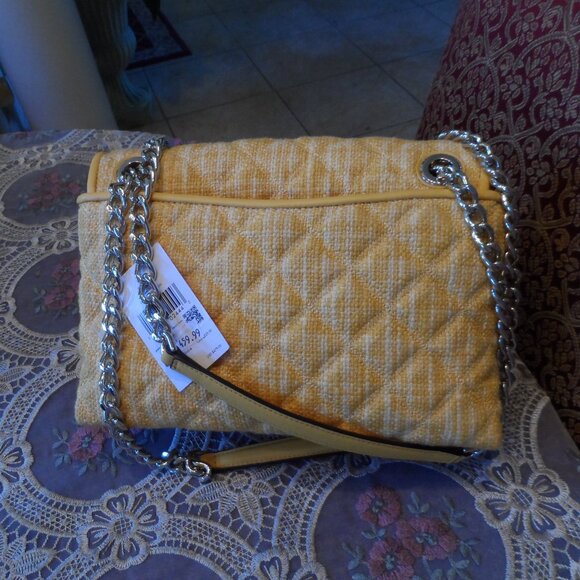 New Kate Spade NY Suflower Yellow Tweed Quilted Convertible Medium Bag - Picture 5 of 16